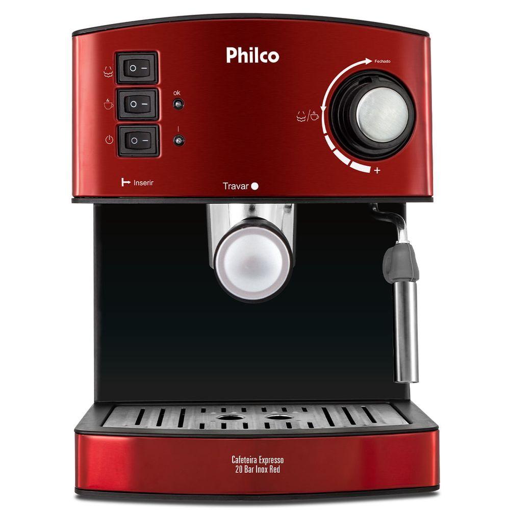Miniatura Cafeteira Expresso & Cápsulas Philco 20 Bar Inox Red PCF24 110V
