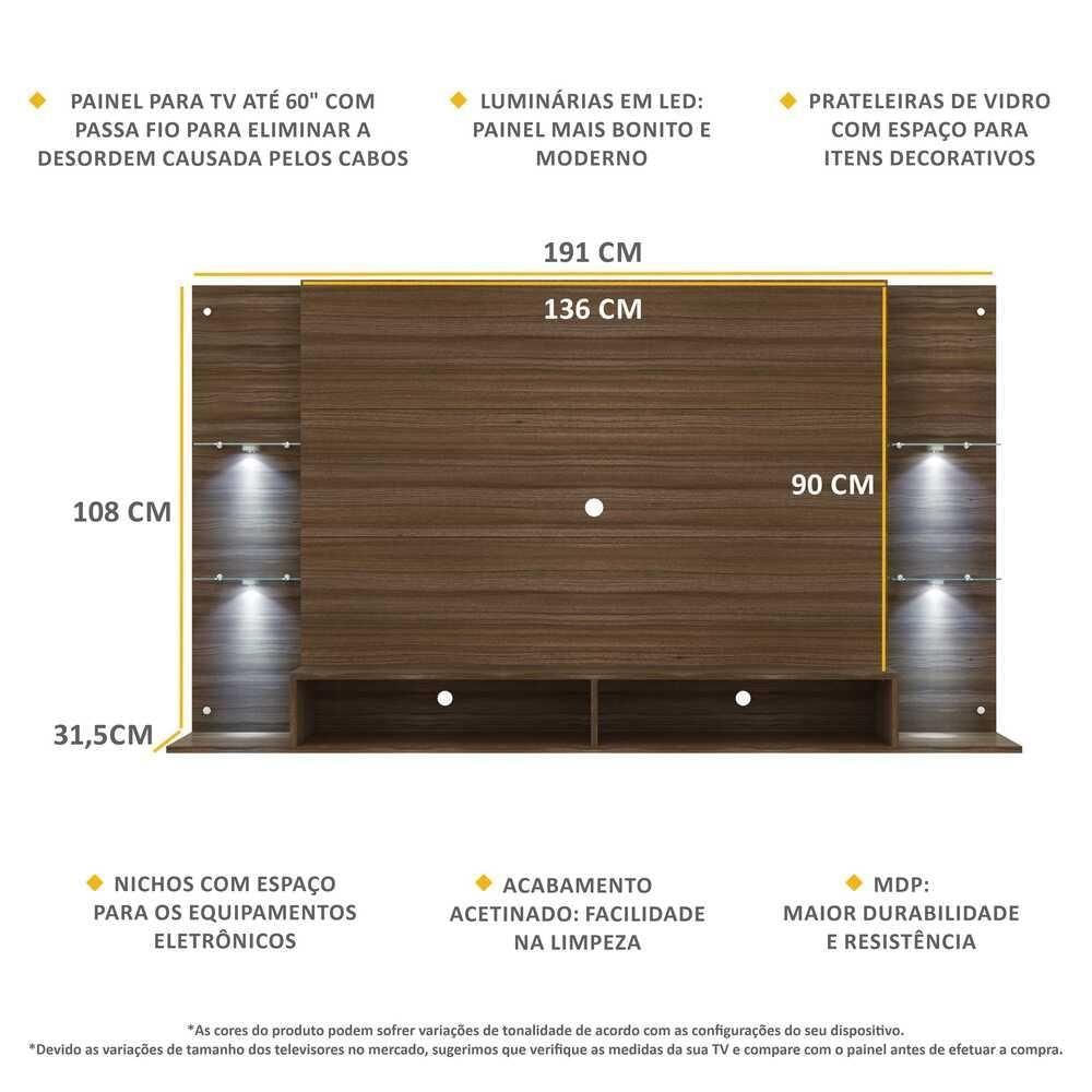 Miniatura Painel Tv 60" Com 4 Leds Vegas Multimóveis V3396 Madeirado Madeirado