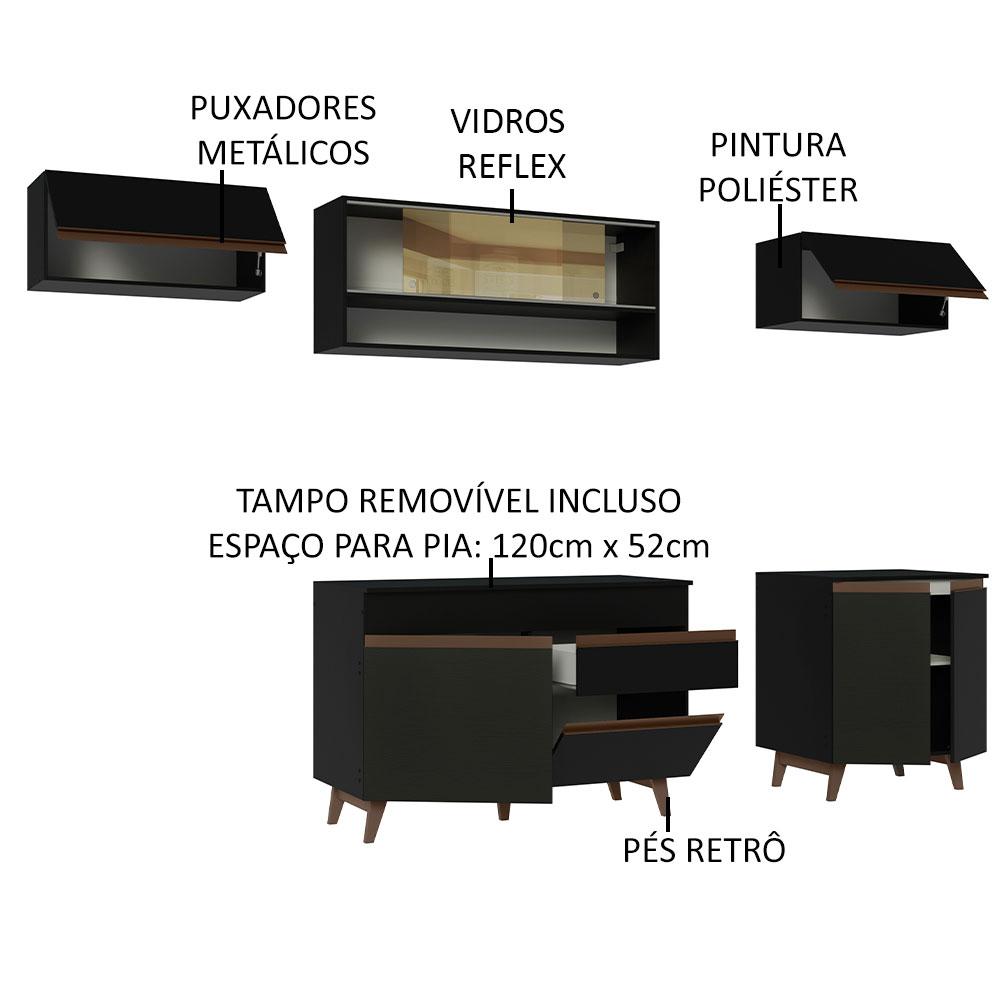Miniatura Armário de Cozinha Completa 260cm Preto Reims Madesa 11 Preto