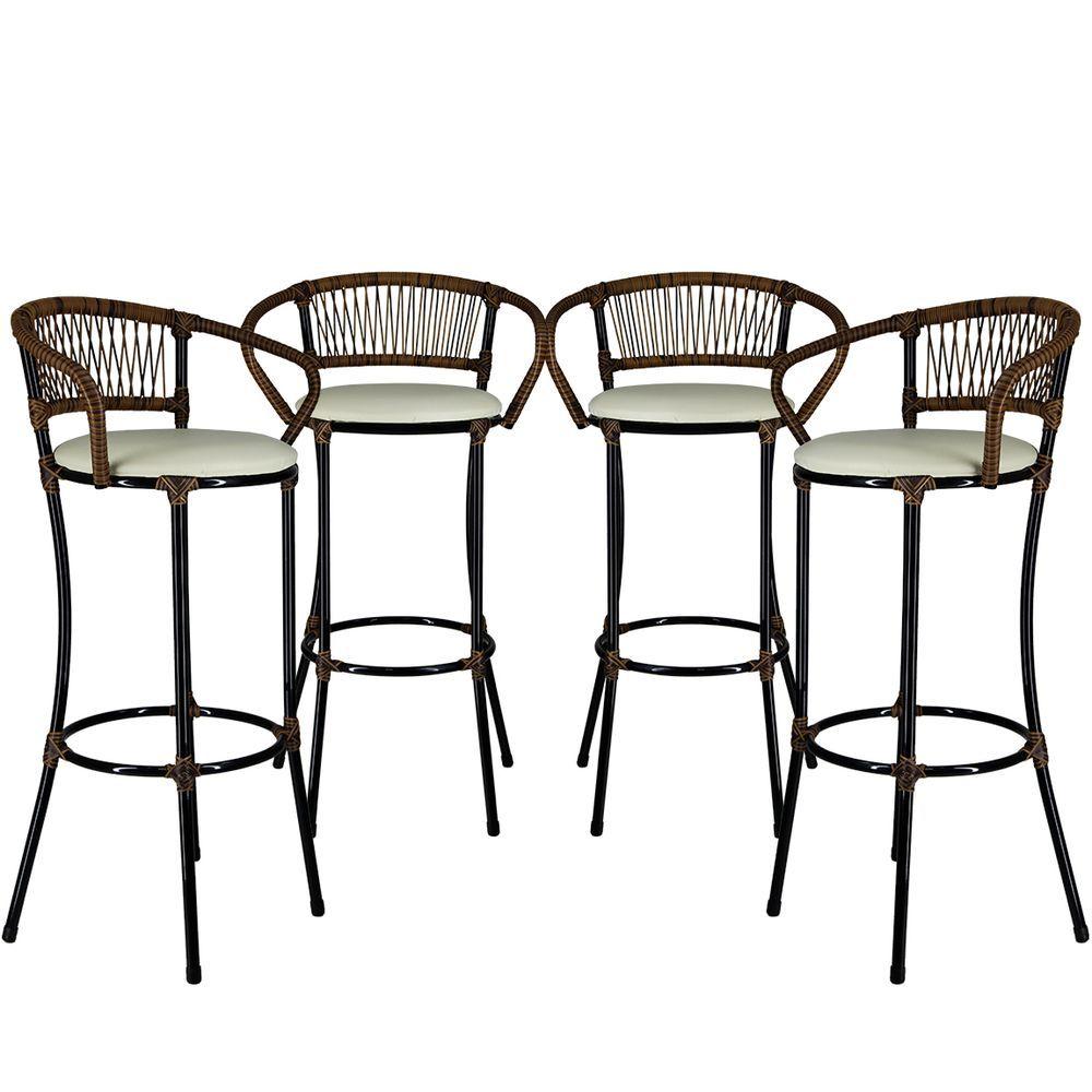 Miniatura 4 Banquetas Cancún Bar, Bancada Branco Gelo Argila