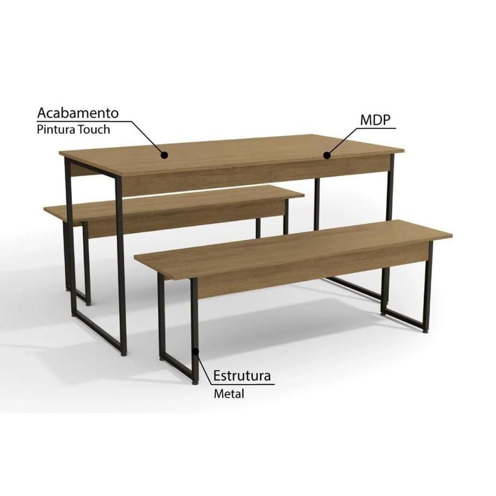 Sala De Jantar Completa Industrial Li013 Easy C/ Tampo Madeirado + 2 Bancos Freijo/preto