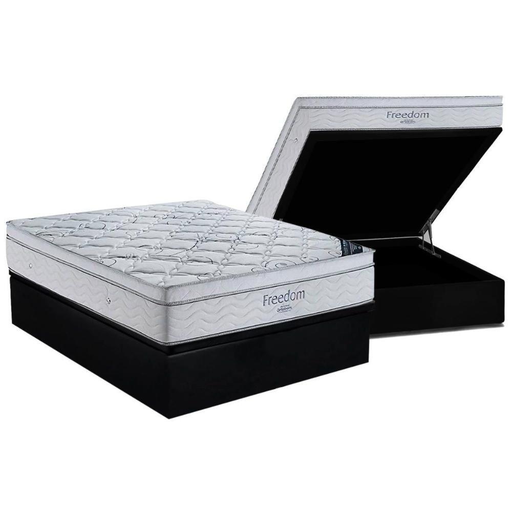 Miniatura Cama Box Baú Casal: Colchão Molas Superpocket Ensacadas Ortobom Freedom Visco + Base Black(138X188)