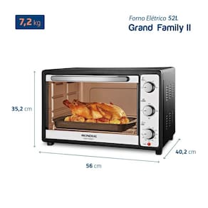 Forno Elétrico Mondial Grand Family II FR-52 com Multifunções, Controle de Temperatura e Timer de 90 Minutos Preto/Inox 1800W - 52 Litros 110V