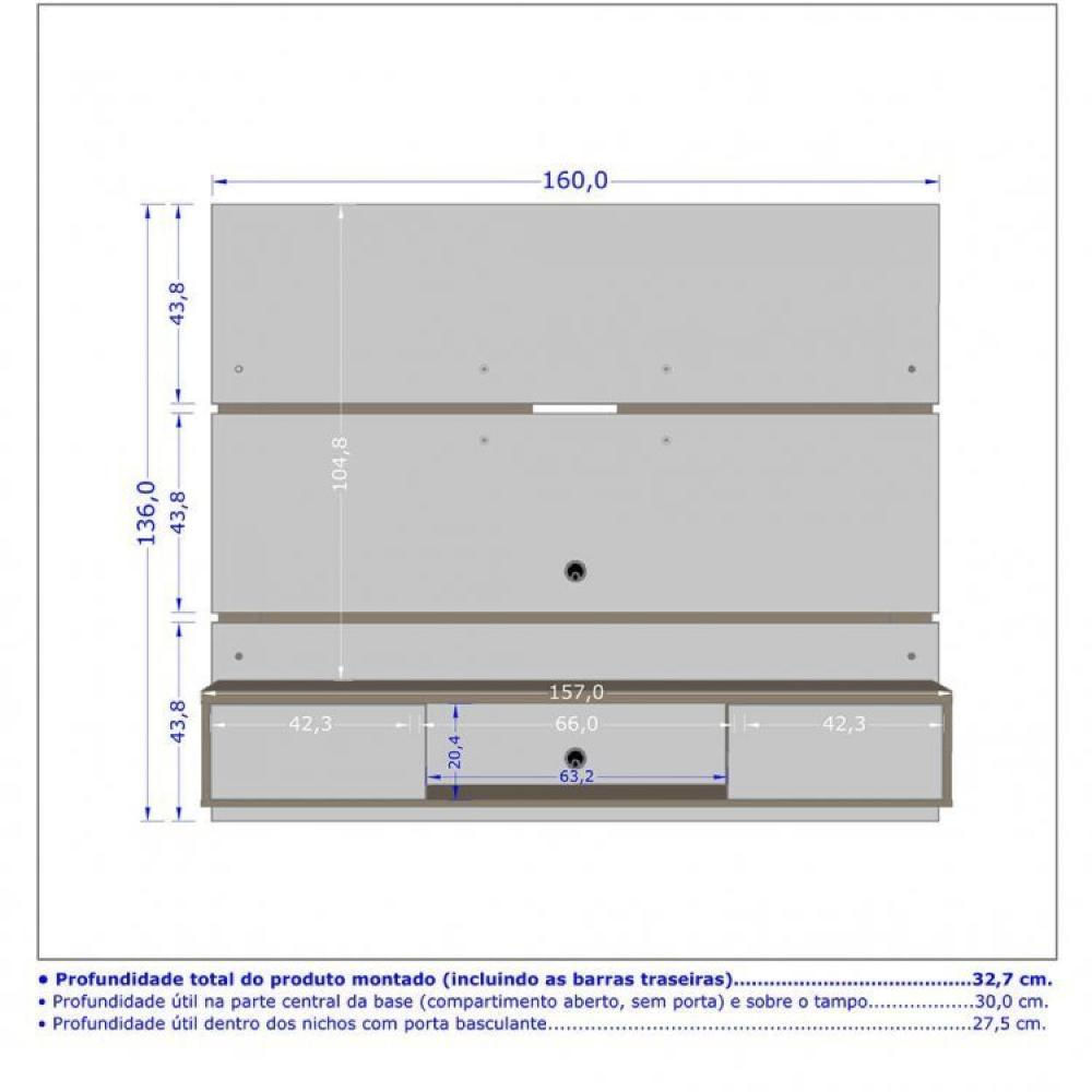 Miniatura Conjunto Painel Âmbar para TV até 65 Polegadas e Buffet Quartzo Pés de Madeira Móveis Bechara Off White/Cinamomo