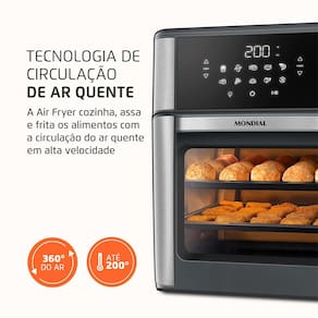 Fritadeira Elétrica Air Fryer Forno Mondial AFON-12L-GI 12L 2000W Painel Digital Preto 110V