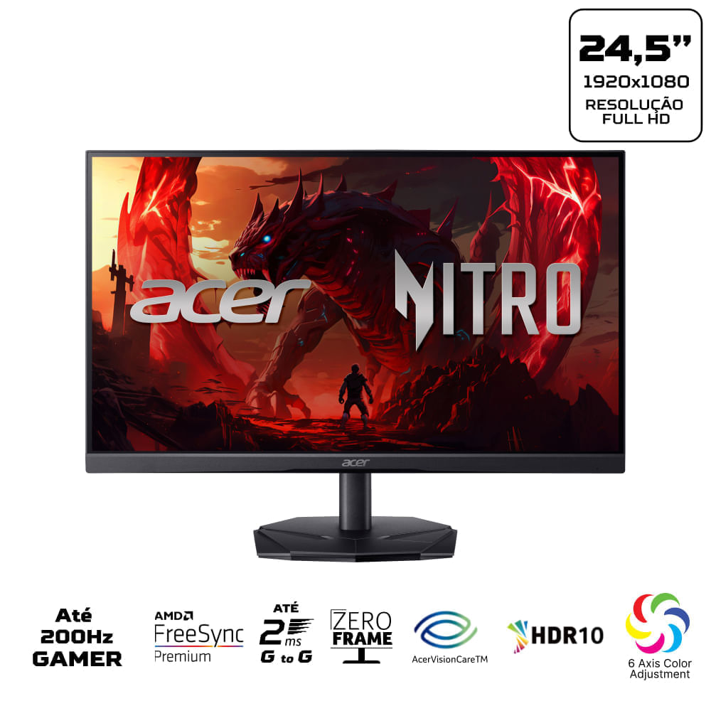Miniatura Monitor Gamer Acer Nitro 24.5" KG251Q X0biip LED Full HD 200 Hz 2ms