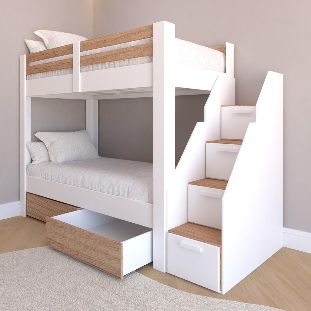Miniatura Beliche Solteiro Adulto com 2 Gavetões e 4 Nichos Star Plus Casatema Branco/Amadeirado