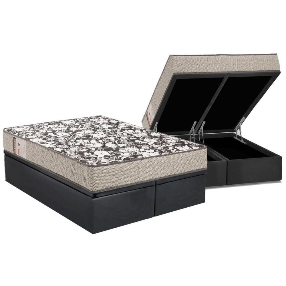 Miniatura Cama Box Baú Queen: Colchão Espuma Ortobom D26 Physical Ultra Resistente + Base Gray(158X198)