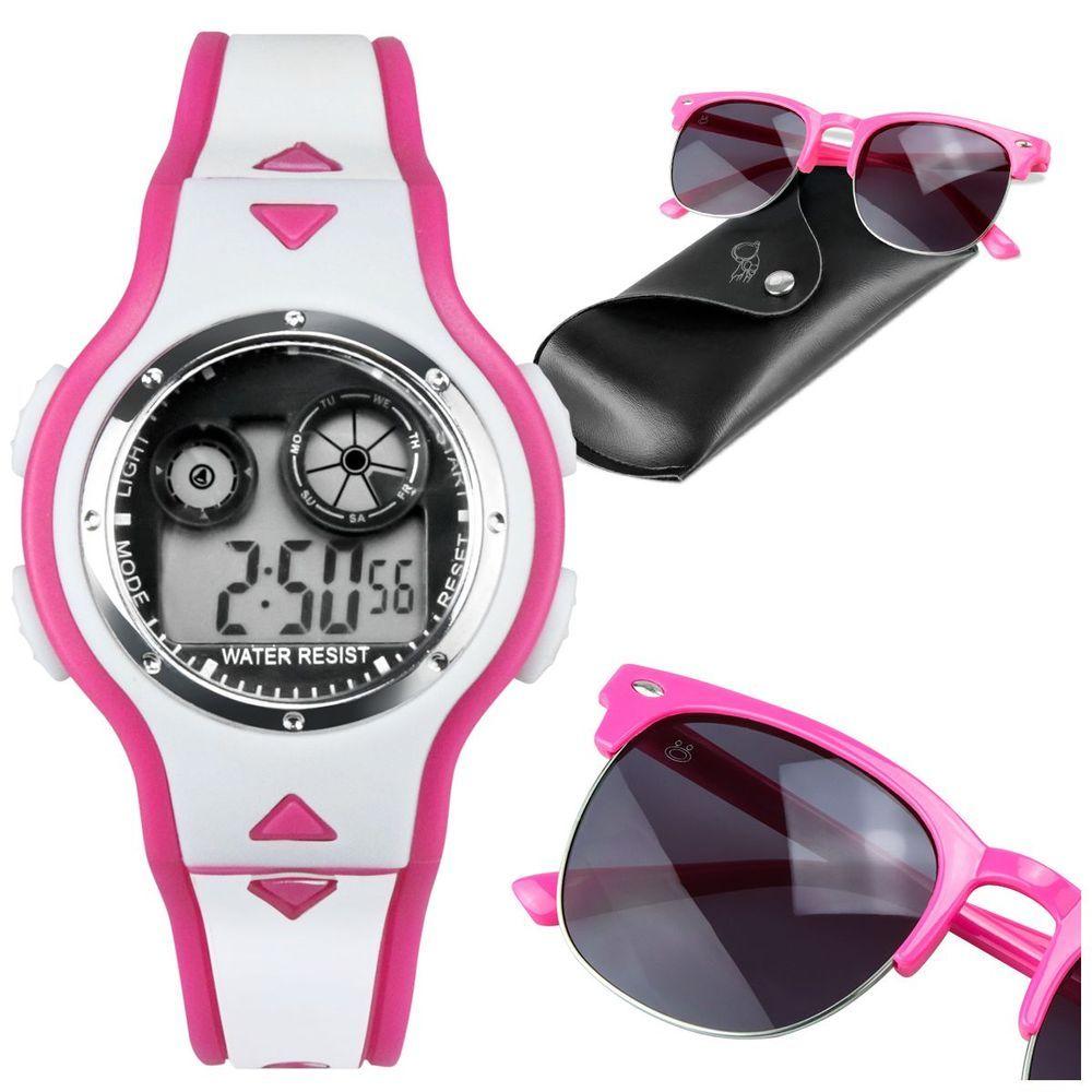 Miniatura Relogio Digital Rosa Infantil Led + Case Premium + Oculos Qualiadde Premium Original Silicone Menina