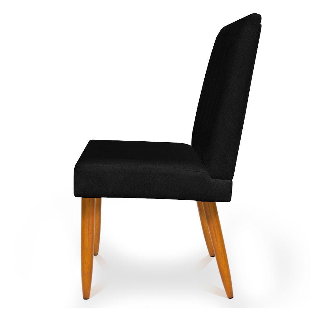 Miniatura Kit 2 Cadeiras De Jantar Acapulco Suede Preto Pés Palito Castanho - Pallazio