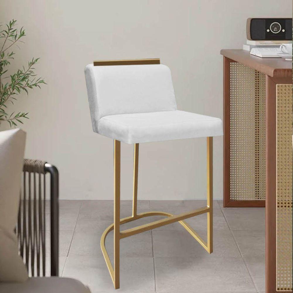 Miniatura Banqueta Com Encosto Ninna Bistrô Cozinha Aplique Ferro Dourado Sintético Branco - Ahazzo Móveis