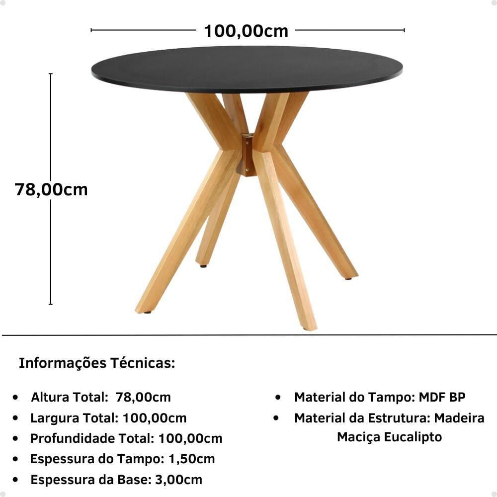 Conjunto Mesa De Jantar Redonda Marci Preta 100cm Com 4 Cadeiras Allegra - Verde