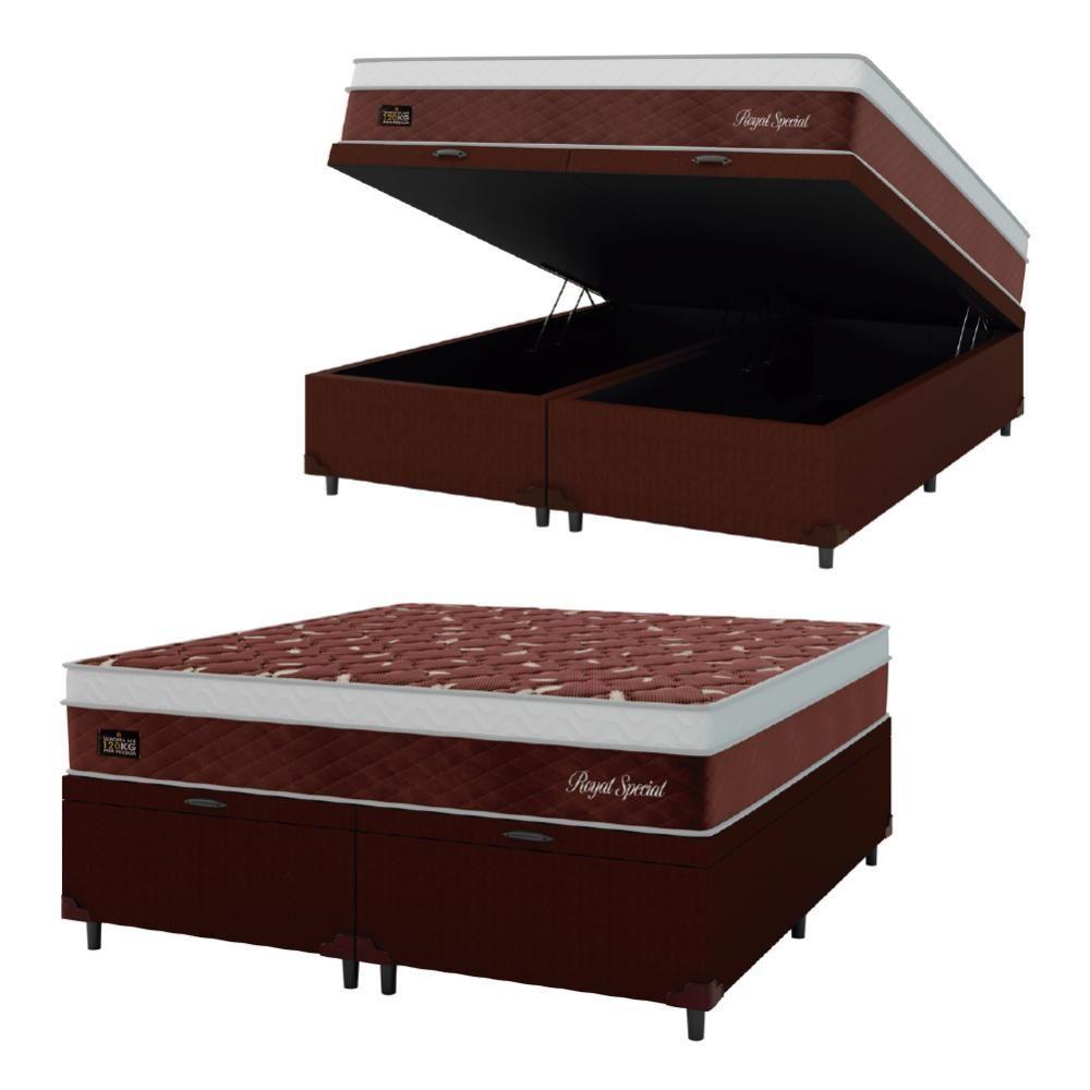 Miniatura Cama Box Baú Casal Queen Colchão Molas Ensacadas Royal 158x198x71cm Marrom / Branco Hellen