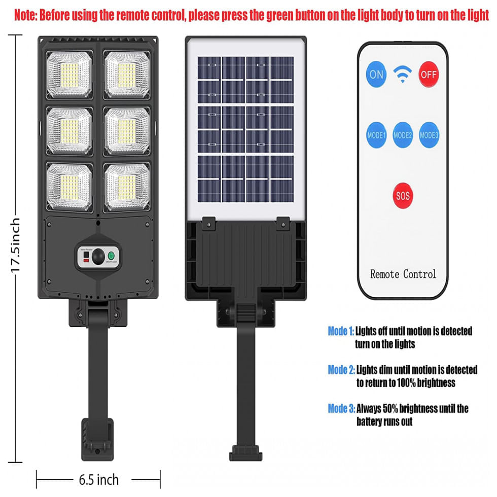 Miniatura Luminária Solar Externa GORLDE 8000 Lumens a Prova dÁgua 150W com 3 Modos de Iluminação e Controle Remoto