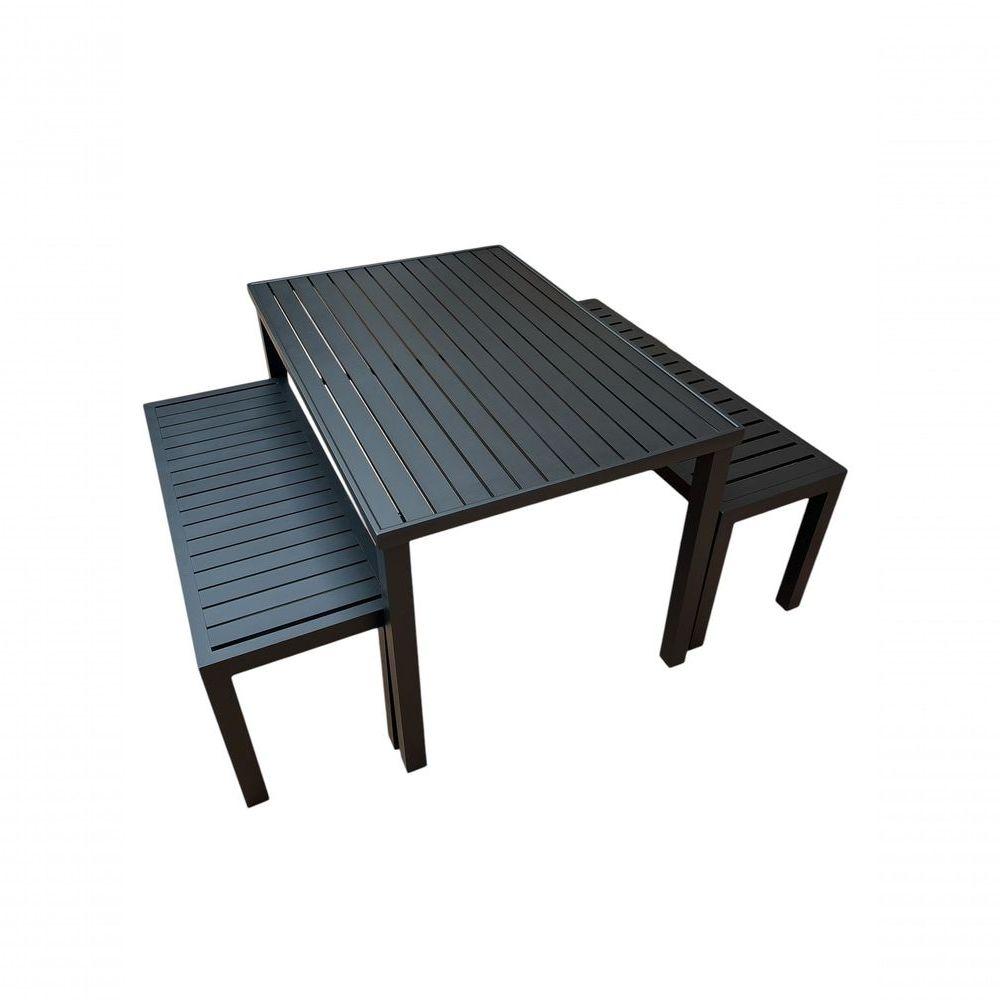 Miniatura Conjunto Mesa Ripada Com 2 Bancos Ripados Alumínio 2.00x0.90m Marrom
