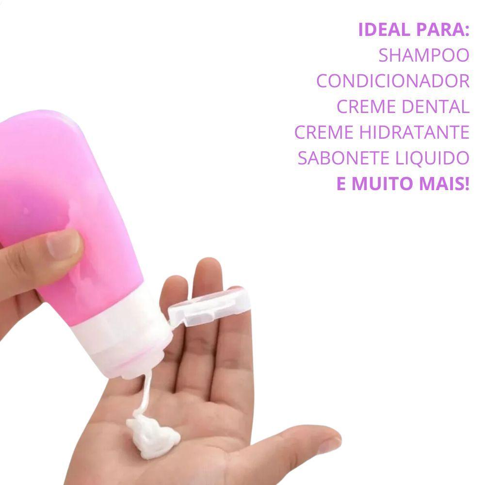 Miniatura Kit Viagem 4 Frascos Silicone Porta Creme Shampoo Condicionador 90ml