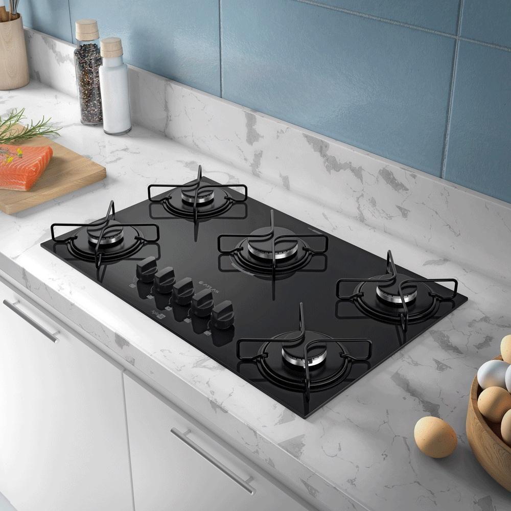 Miniatura Cooktop A Gás Atlas 5 Bocas Agile Up Preto Bivolt