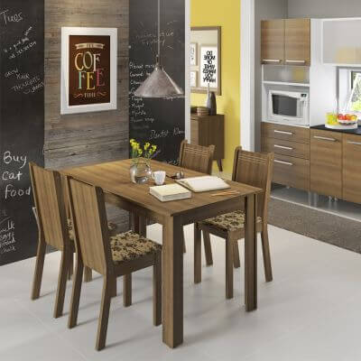 Miniatura Conjunto Sala de Jantar Rosie Madesa Mesa Tampo de Madeira com 4 Cadeiras Rustic/Floral Bege Marrom Cor:Rustic/Floral Bege Marrom