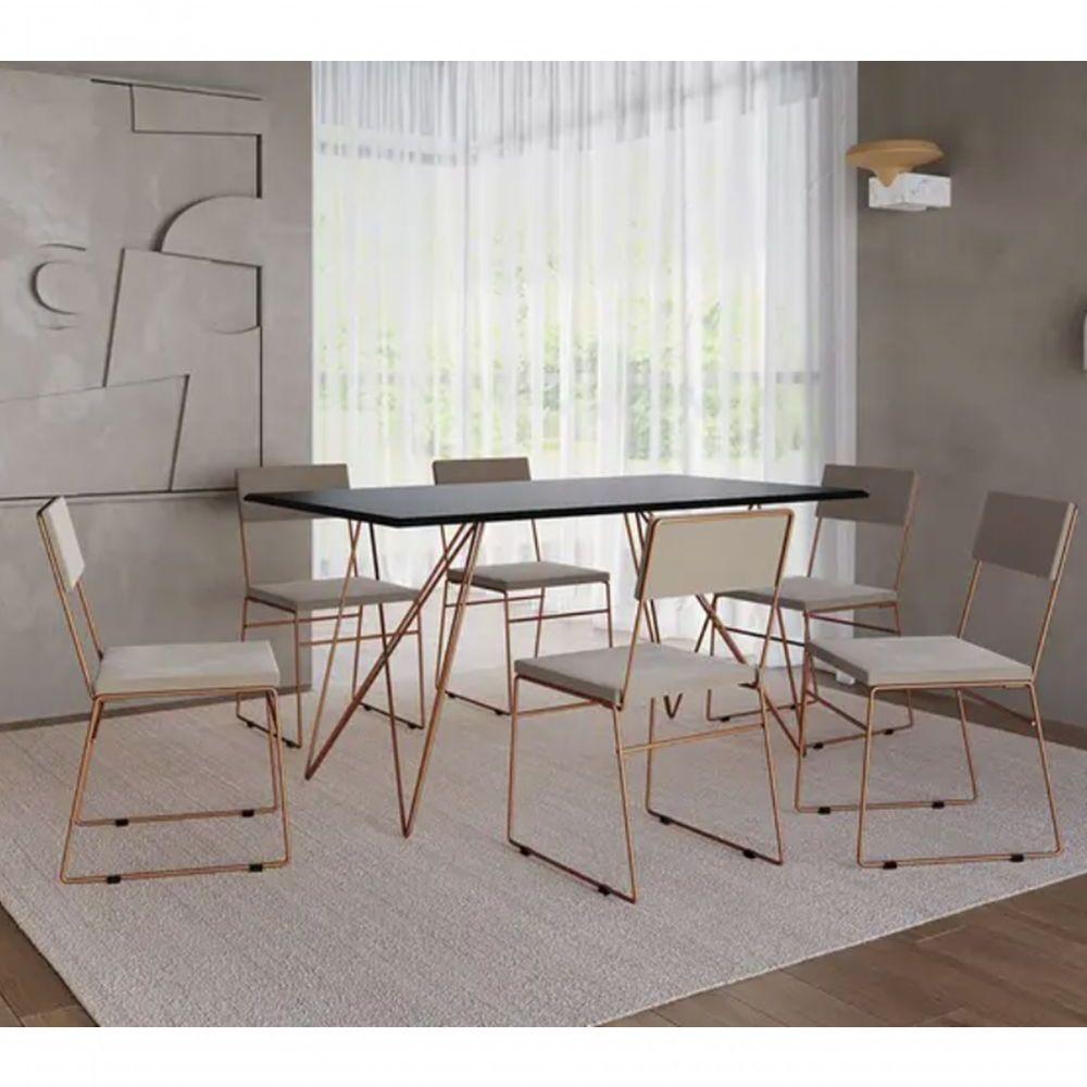 Miniatura Kit 2 Cadeiras De Jantar Estofada Base Cobre Veludo Bege