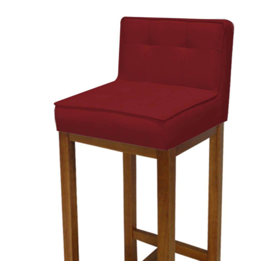 Miniatura Banqueta Alta Com Encosto Alba Cozinha Balcão Bistrô Base Madeira Carvalho Suede Vermelho