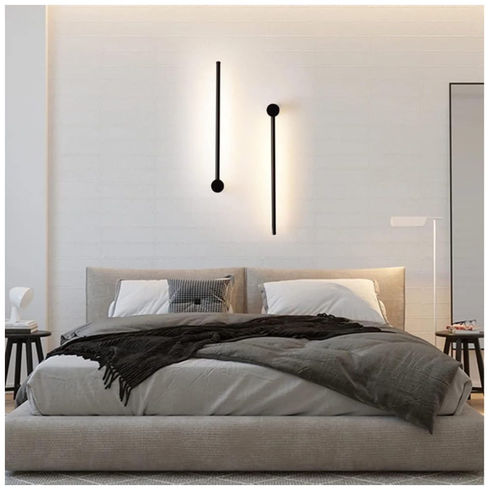 Conjunto de Luminária de Parede com Fio, Estilo Moderno, Tamanho 60 cm e 2 Peças, Adequada para Quarto, Sala de Estar e Cozinha, 110V, Mikeru, Preta 110v