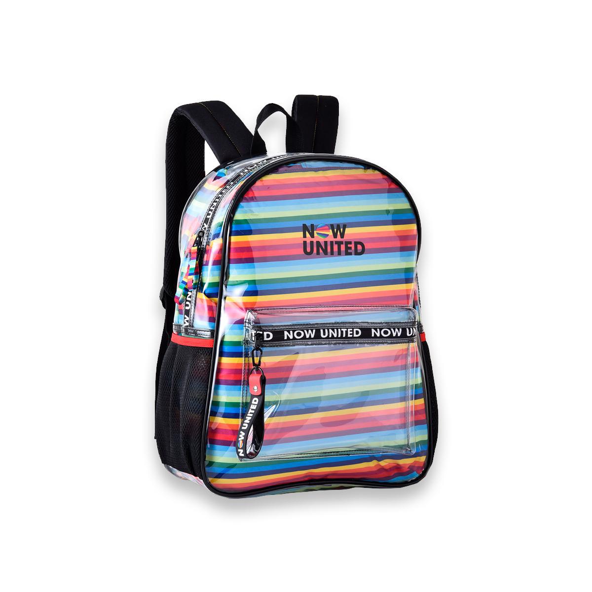 Miniatura Mochila Costas Now United Transparente Com Bolsa Colorida