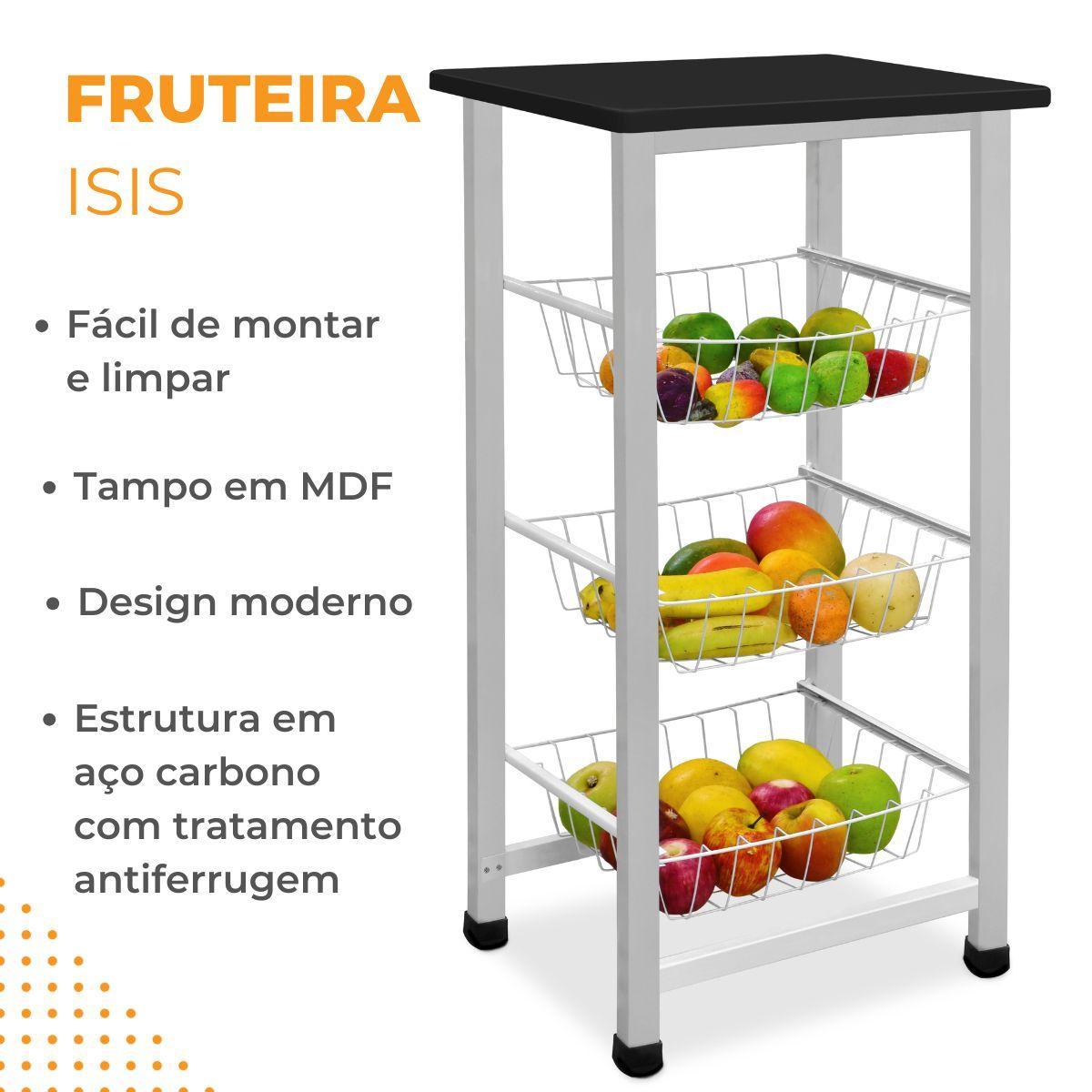 Miniatura Fruteira De Chão Aramada Cozinha Metal Madeira Moderna Mesa