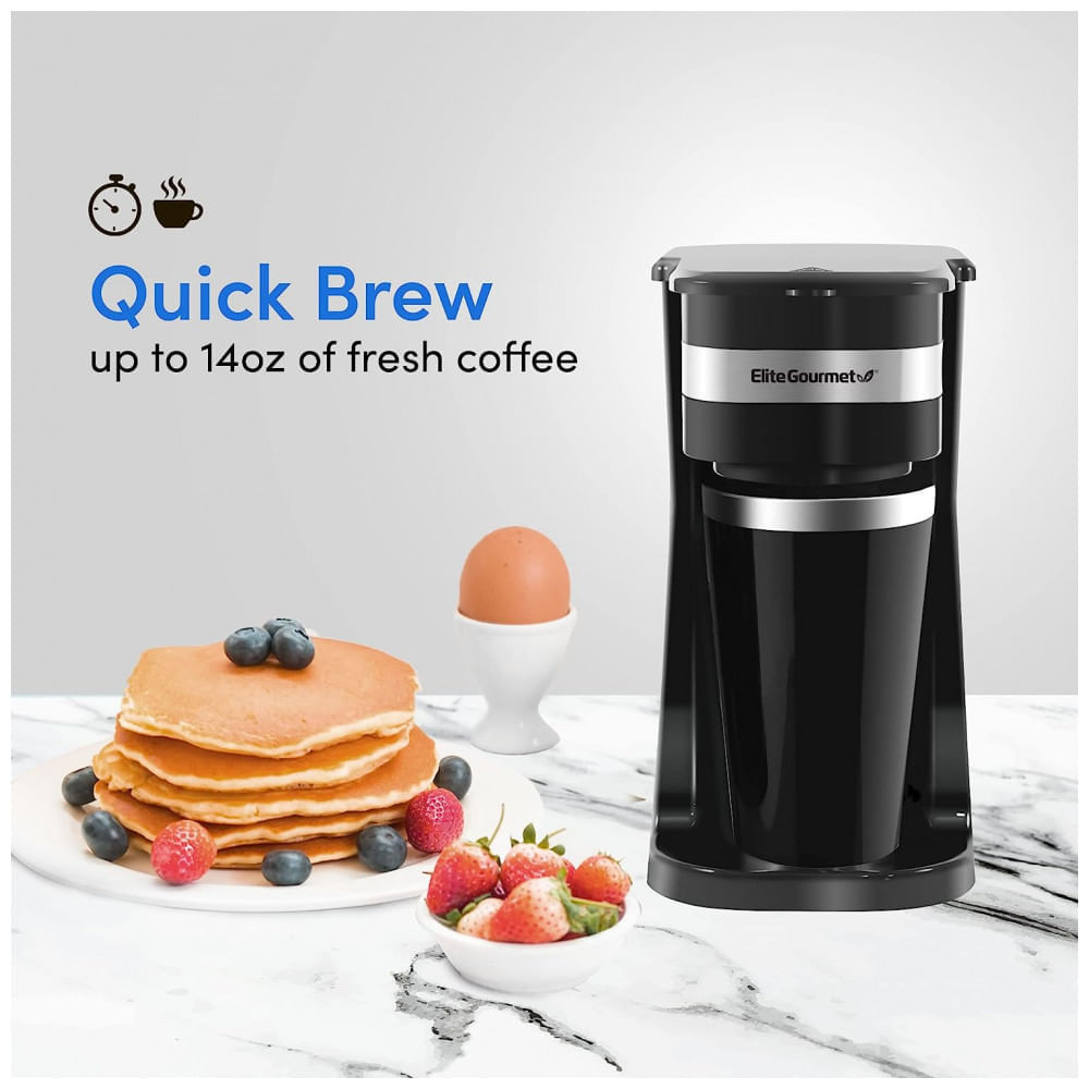 Miniatura Cafeteira Elétrica Compacta com Caneca Térmica para Viagem 400 mL, Elite Gourmet EHC113 110V 600W, Preta