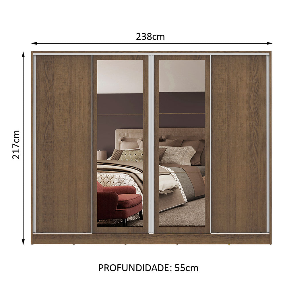 Miniatura Guarda-Roupa Casal Madesa Cronos 4 Portas de Correr com Espelhos Rustic Cor:Rustic