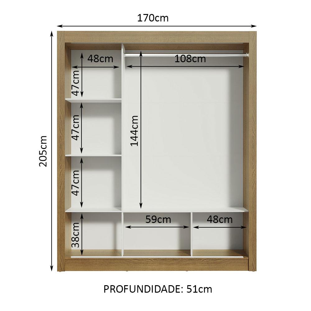 Miniatura Guarda Roupa Casal Madesa Mônaco 3 Portas de Correr com Espelho - Rustic/Branco Rustic/Branco