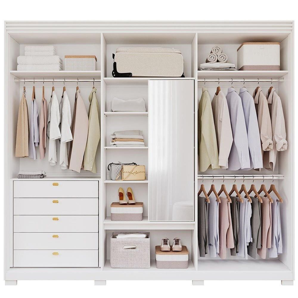 Miniatura Guarda-roupa Casal 240cm 6 Portas 6 Gavetas Espelho Interno Giratório 100% Mdf Turim Espresso Móveis Branco