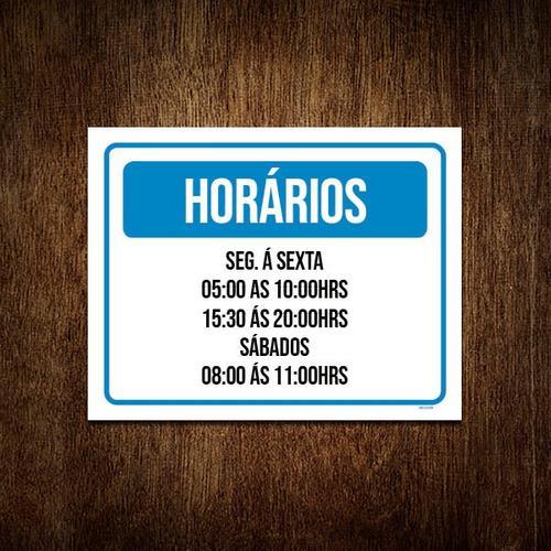 Miniatura Kit 3 Placa Sinalização Horários Seg Sexta Sábados Azul