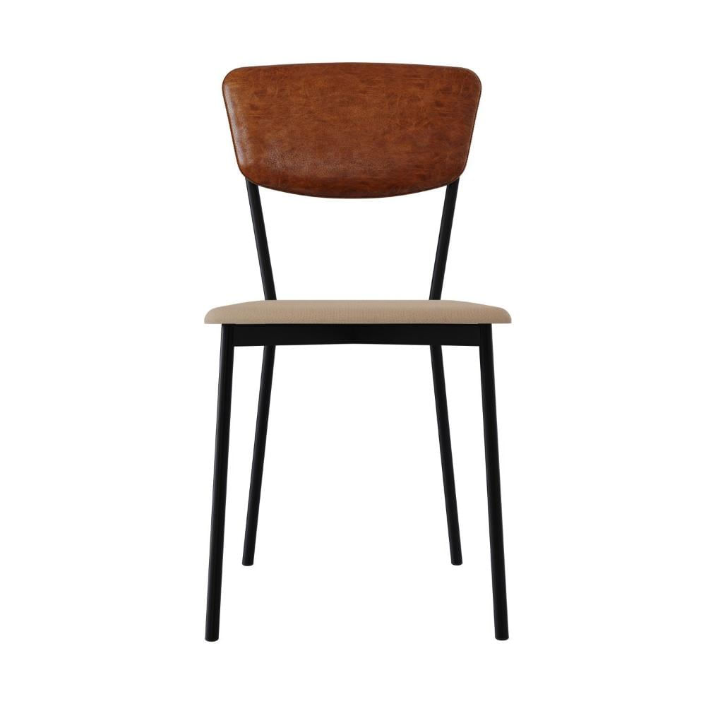 Cadeira Fixa Estofada Vintage Retrô com 2 unidades Areia /Caramelo/Preto