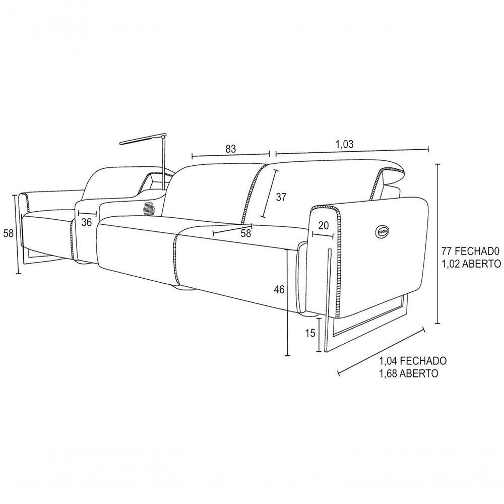 Miniatura Sofá Reclinável Elétrico De Couro Legend Com Itable E Luminária à Direita Soft Brown - Mempra