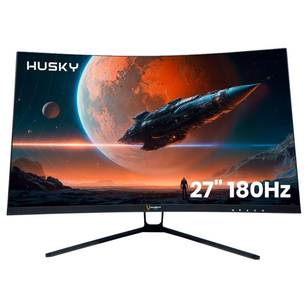 Miniatura Monitor Gamer Husky Storm 27' LED, Curvo, 180Hz, Full HD, 1ms, DisplayPort e HDMI, 99% sRGB, Adaptive Sync, Ajuste de Ângulo - HGMT001