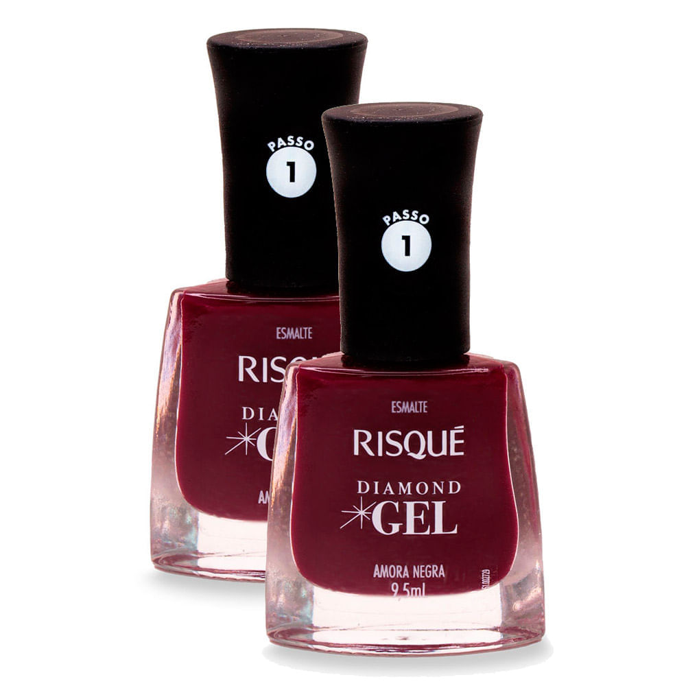 Miniatura Esmalte Risqué Diamond Gel Cor Amora Negra 9,5ml | Kit com duas unidades