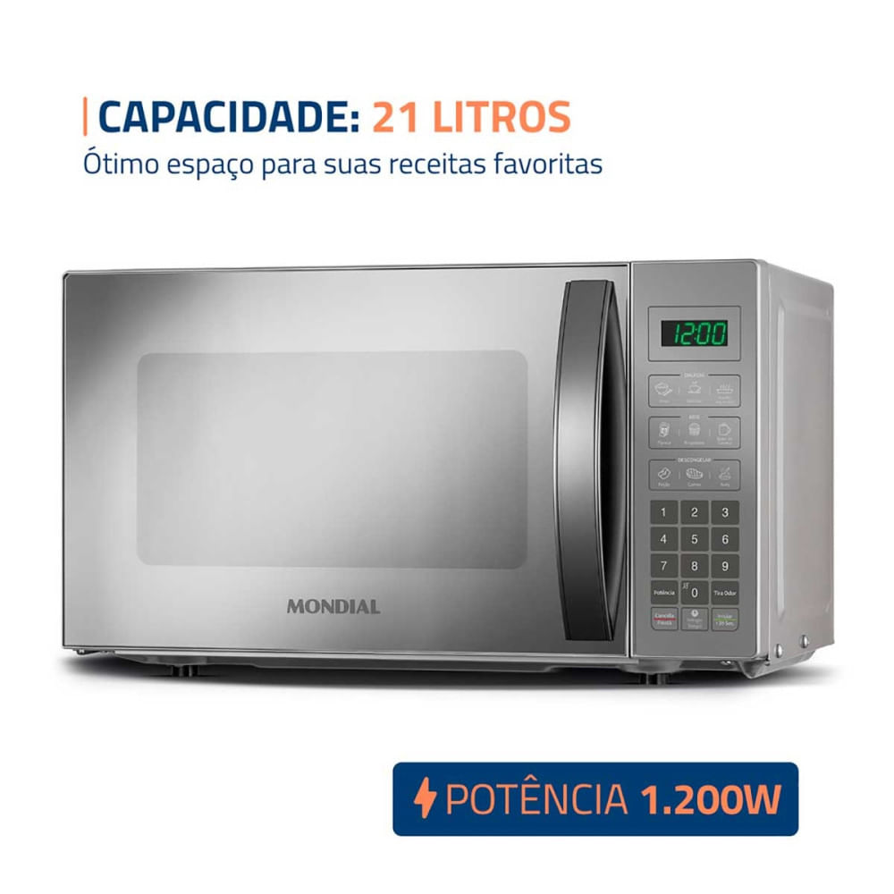 Miniatura Micro-Ondas Mondial 1200W MO-01-21-E Cinza Espelhado - 110V