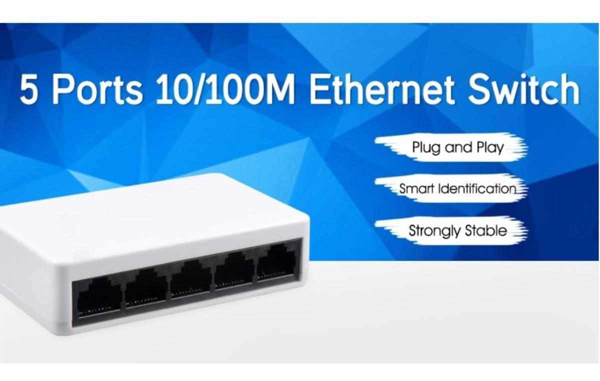 Switch Mini 5 Portas Hub Cabo 10/100Mbps Rede Ethernet Rj-45