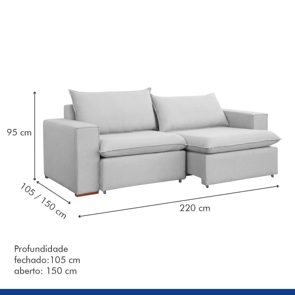 Sofá Retrátil 220cm Barcelona Linho/Gelo