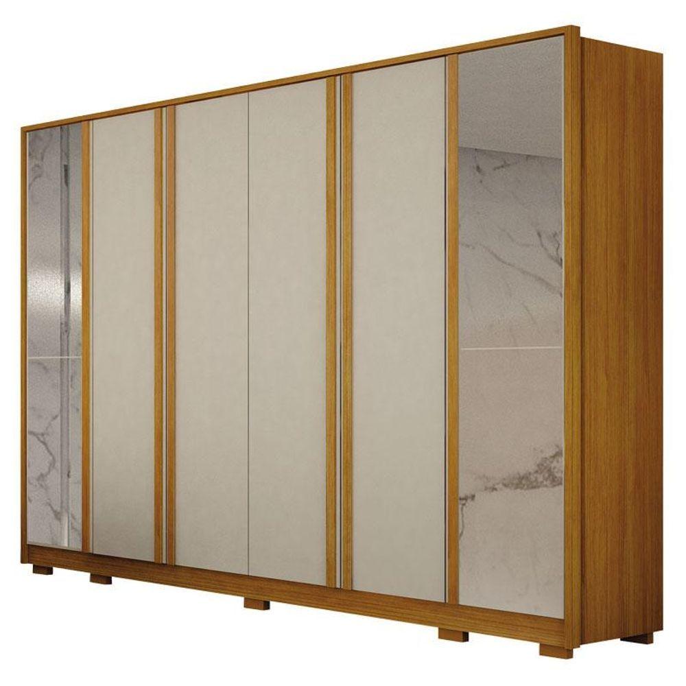 Miniatura Guarda Roupa Casal Ares 6 Portas Com Espelho Cinamomo Off-white Com Cômoda Rubi 4 Gavetas Cinamomo Off-white - Leifer