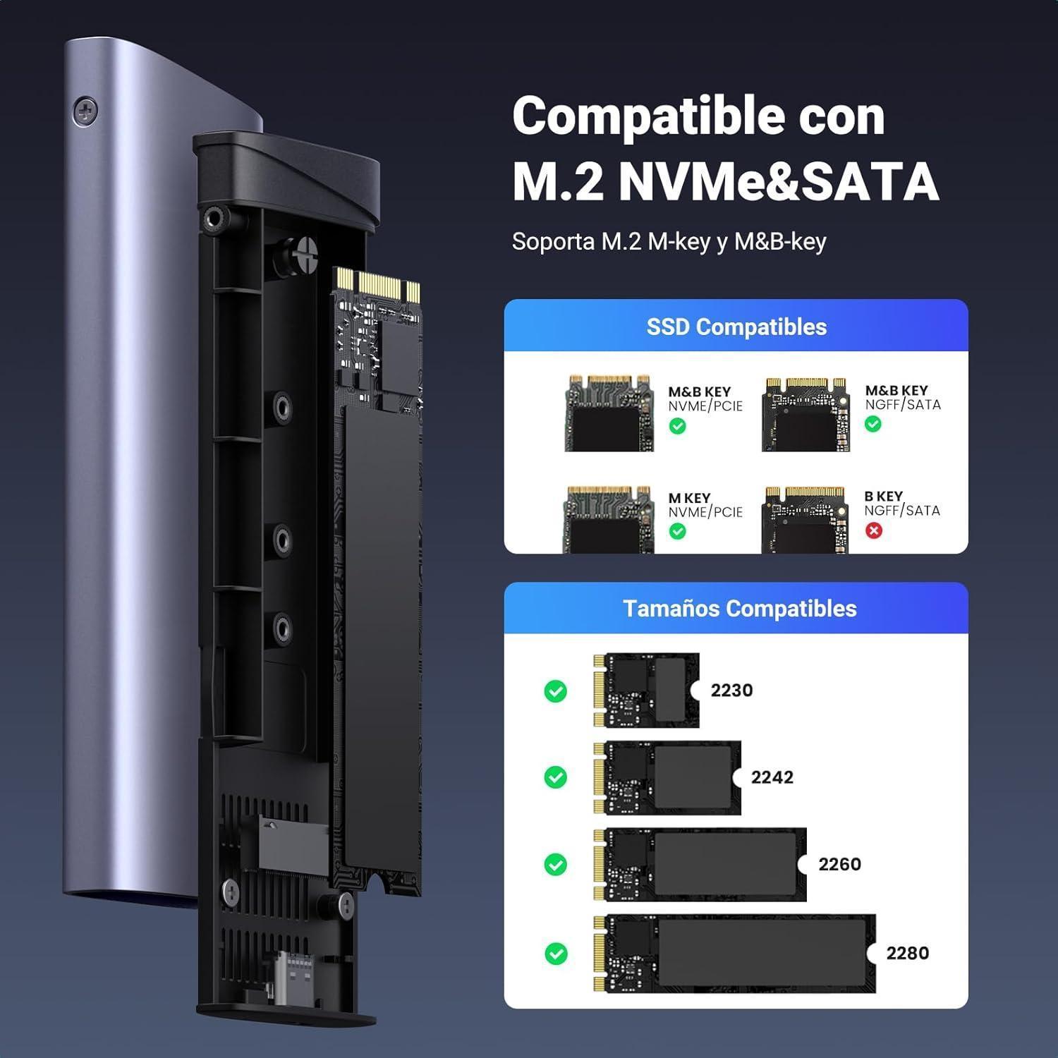 Miniatura Case Externa Ssd M.2 Nvme & Sata Usb 3.2 Gen 2 10 Gbps, 8 Tb