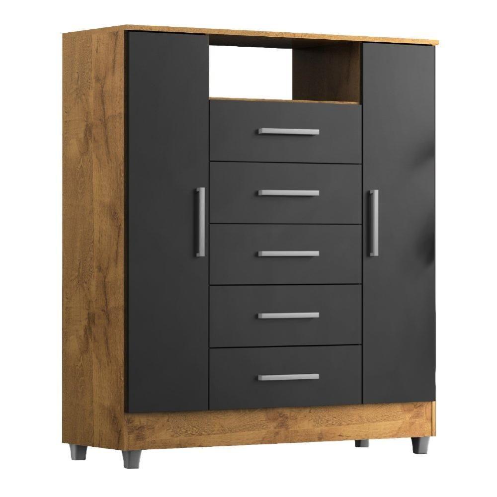 Miniatura Cômoda Sapateira 2 Portas 5 Gavetas Castanho/onix Branco