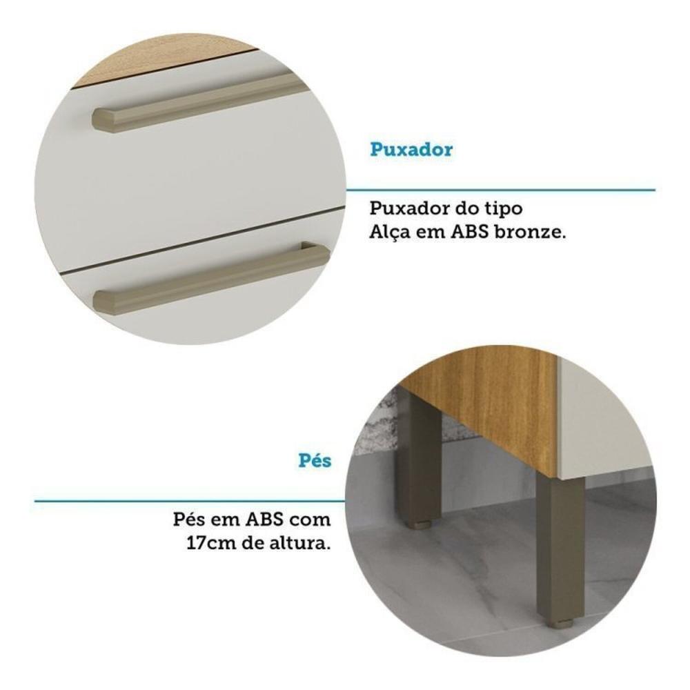 Cozinha Compacta Modulada 3 Peças 8 Portas com Vidro Itália Espresso Móveis Amêndoa/Off White