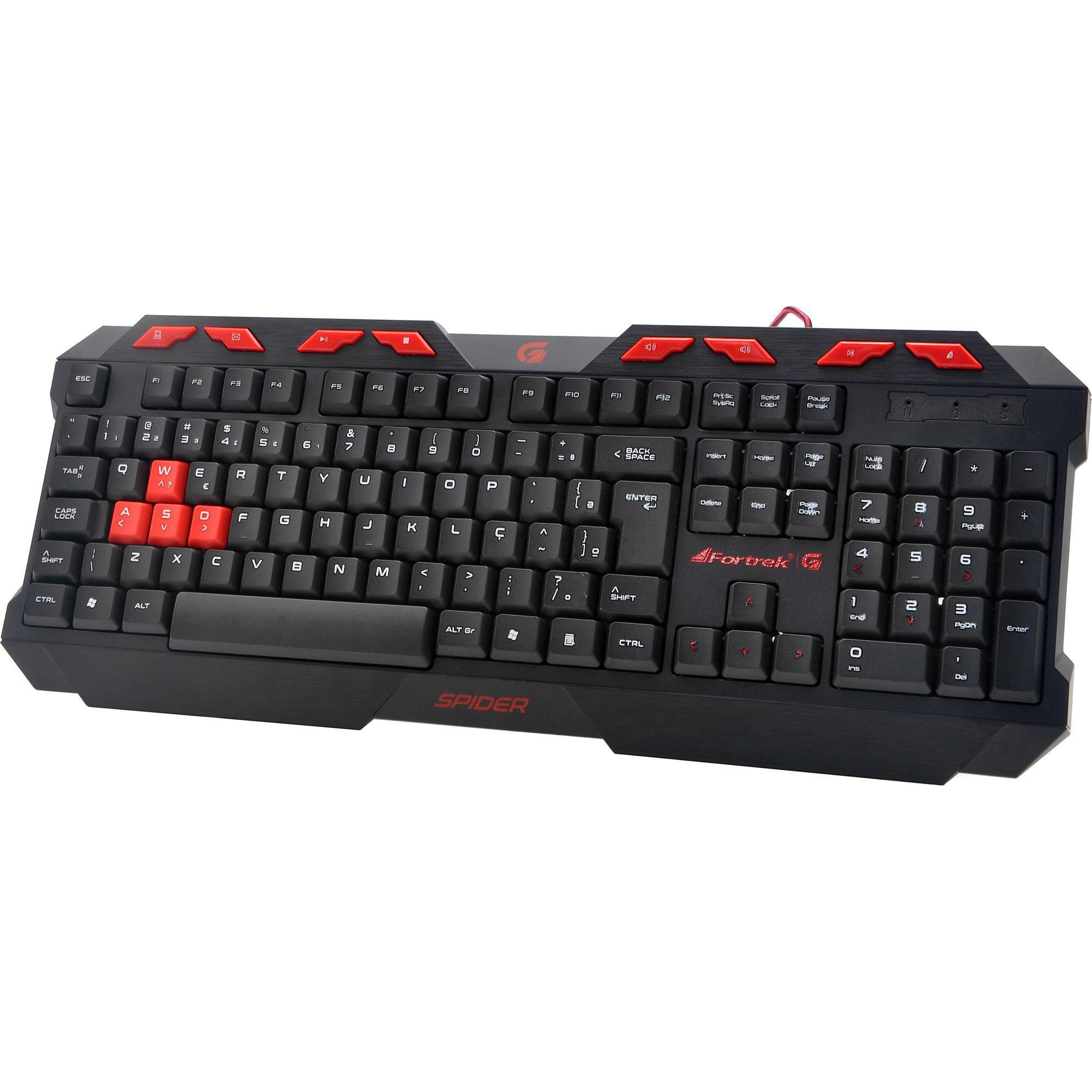 Miniatura Teclado Gamer Spider Gk706 Preto/Vermelho Fortrek Multimídia