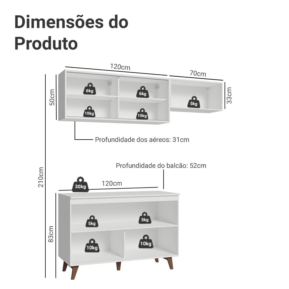 Miniatura Armário de Cozinha Compacta 190cm Branco Reims Madesa 09 Branco