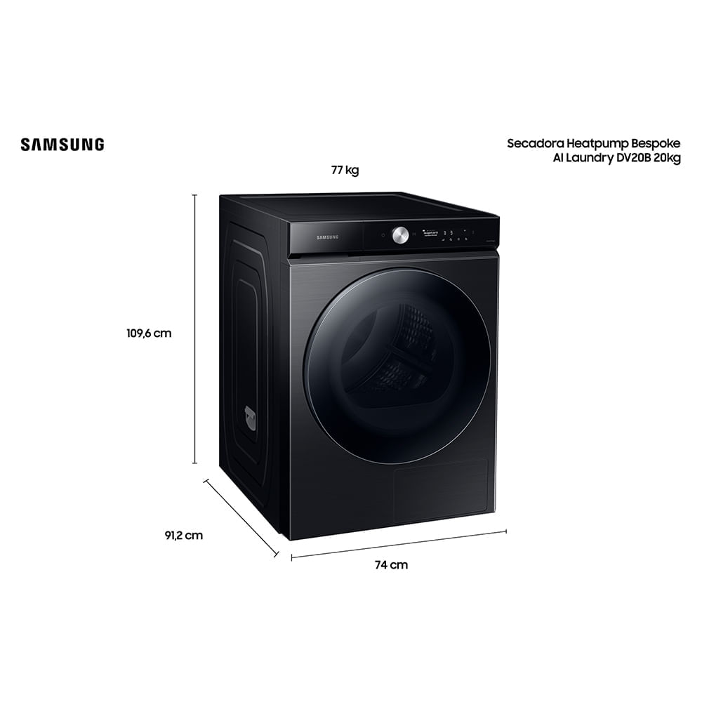 Secadora Elétrica Bespoke AI Laundry Heatpump DV20B Black 20kg 220