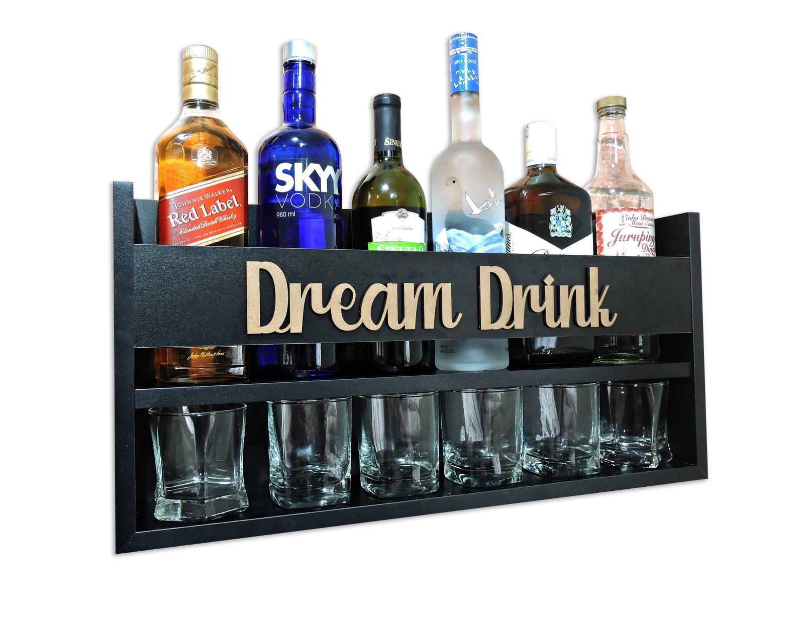 Miniatura Mini Bar De Parede Adega Porta Bebidas E Copos Preta Preto - Adega - Redskull - 100% - Mdf - Mdf revestido, acabamento ref. - 1 - Bebidas