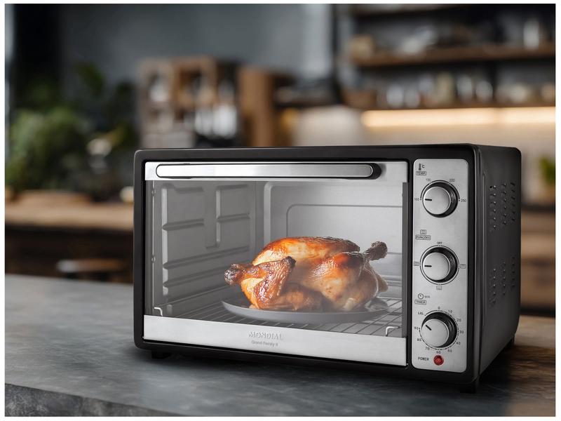 Miniatura Forno Elétrico de Bancada Mondial Multifuncional 52L Preto e Prata Grand Family II FRN-52-B Preto e Inox - 110V