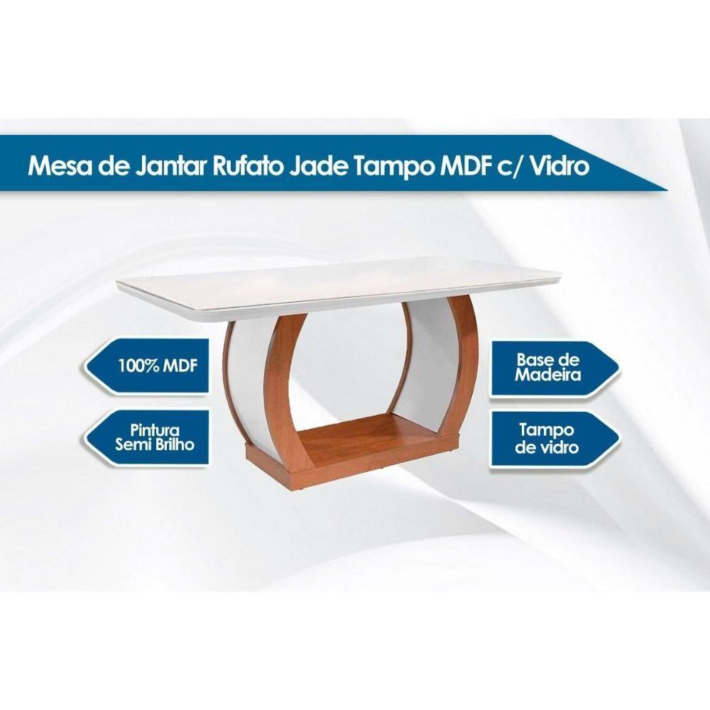 Miniatura Mesa De Sala Jantar Jade C-tampo Vidro Canto Curvo 180x90cm Imbuia-grafite Rufato