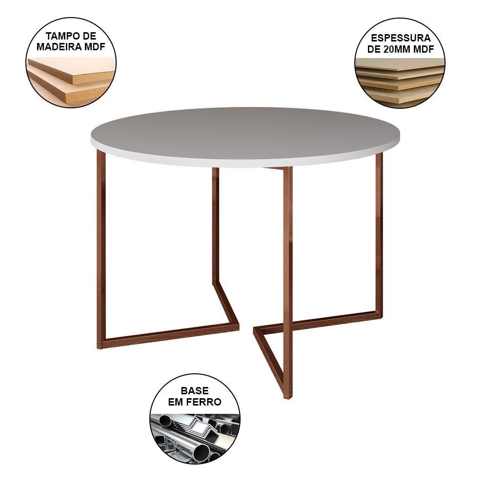Miniatura Mesa Jantar Industrial Branca Base Cobre V Tampo 110Cm Redondo Cor: Branco